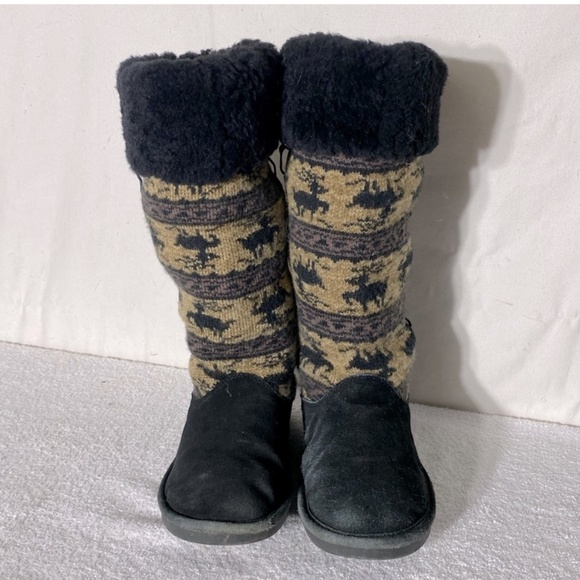 Bearpaw Black Tan Jacquard Deer Print Boots 8 - Picture 15 of 15